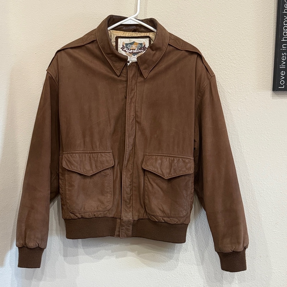 Vintage Brown Leather Giorgio Fiorlini Womens Bomber Coat